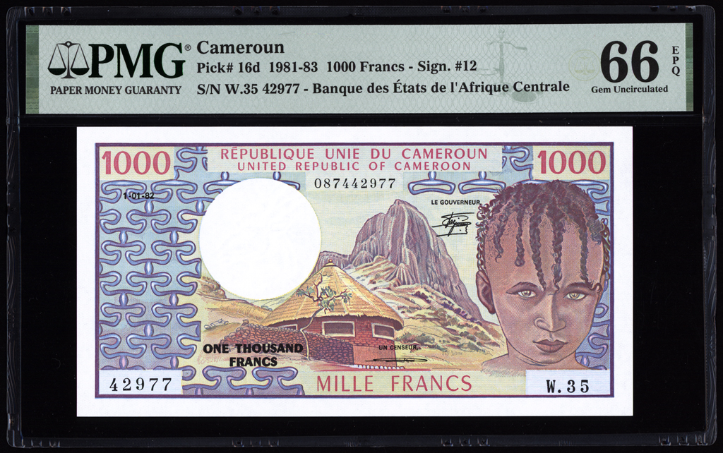 Cameroun 1000 Francs 1982 P16d PMG Gem Uncirculated 66 EPQ