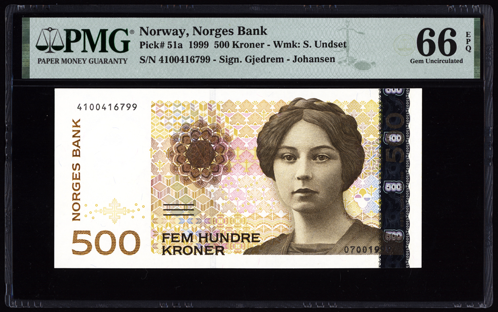 Norway 500 Kroner 1999 P51a PMG Gem Uncirculated 66 EPQ