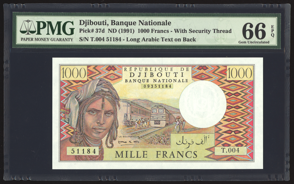 Djibouti 1000 Francs 1991 P37d PMG Gem Uncirculated 66 EPQ