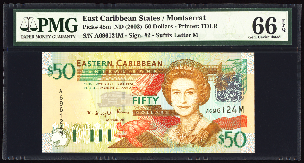 East Caribbean States 50 Dollars 2003 P45m PMG Gem Uncirculated 66 EPQ