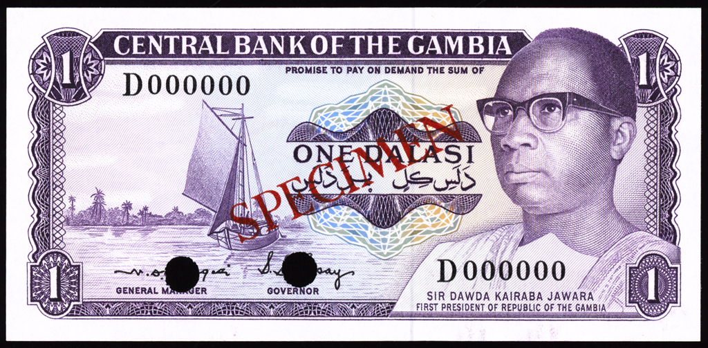 Gambia 1 Dalasi Specimen ND (1971-87) P4cs Uncirculated