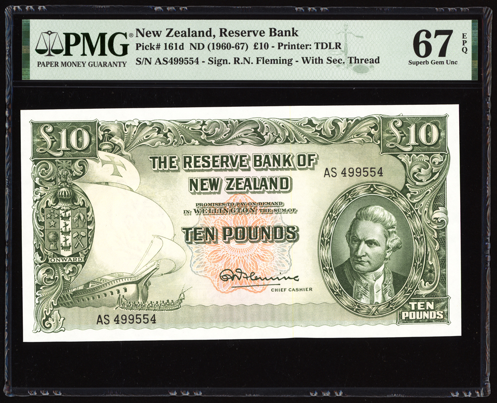 New Zealand 10 Pounds 1967 P161d PMG Superb Gem Uncirculated 67 EPQ