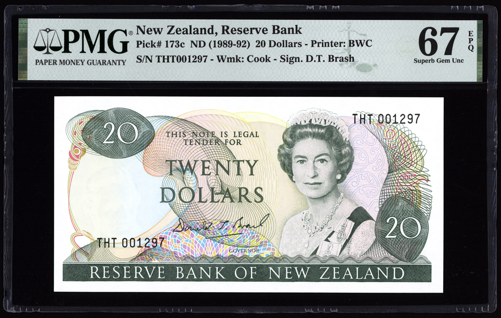 New Zealand 20 Dollars 1989-92 P173c PMG Superb Gem Uncirculated 67 EPQ