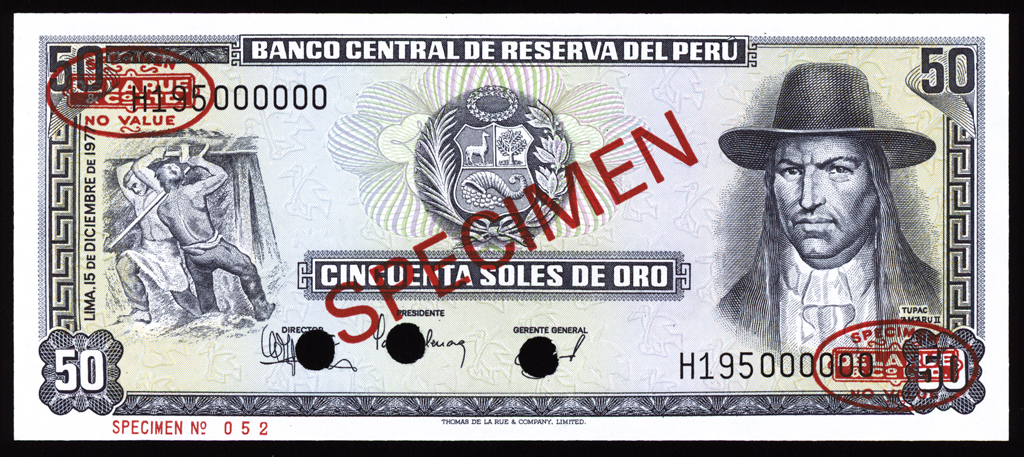 Peru 50 Soles de Oro Specimen 1977 P113s Uncirculated