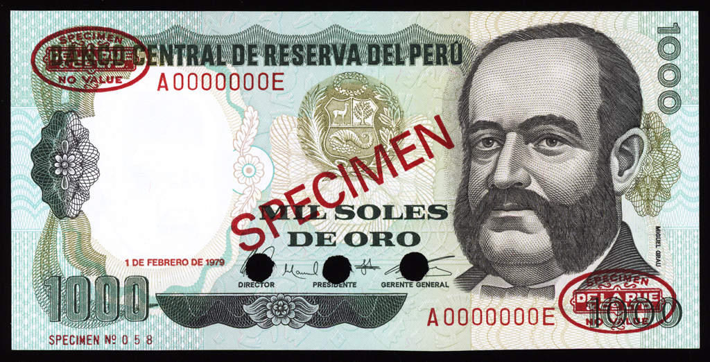 Peru 1000 Soles de Oro Specimen 1979 P118s Uncirculated