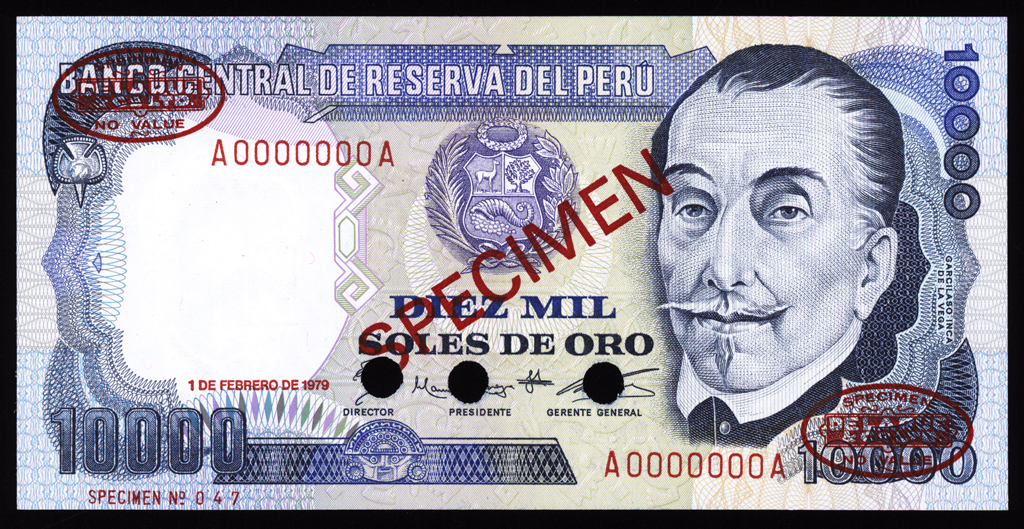 Peru 10000 Soles de Oro Specimen 1979 P120s Uncirculated