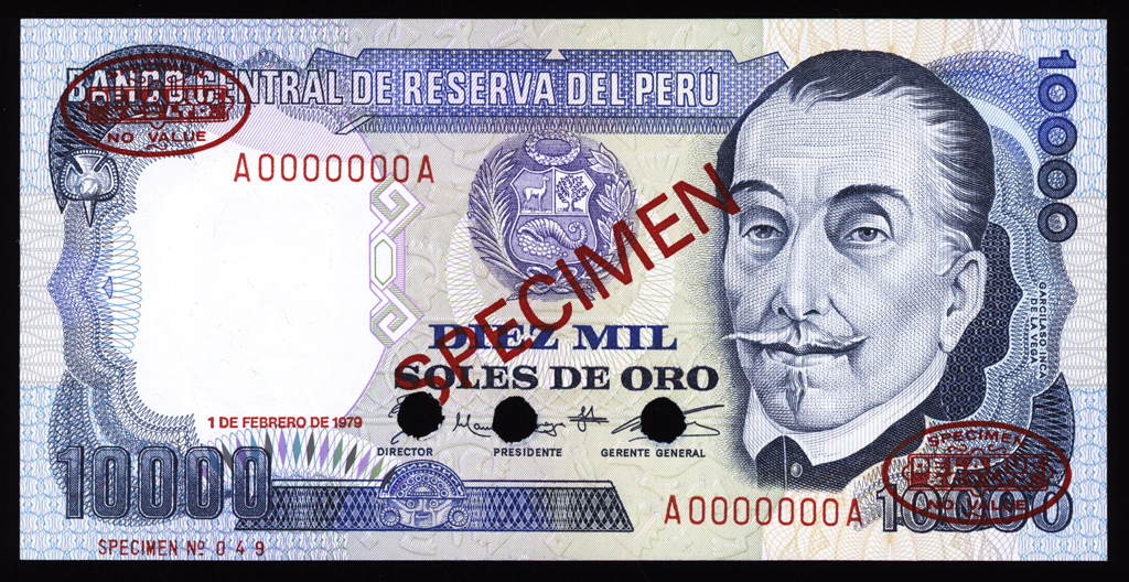 Peru 10000 Soles de Oro Specimen 1979 P120s Uncirculated