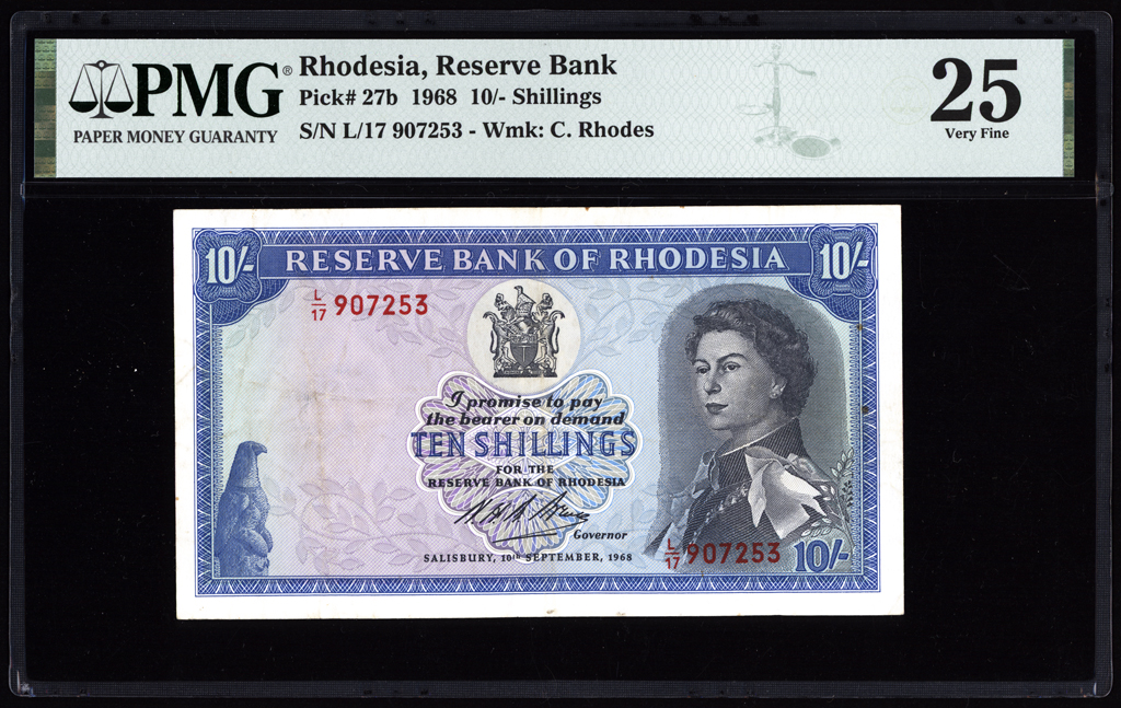 Rhodesia 10 Shillings 1968 P27b PMG Very Fine 25