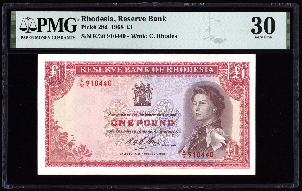 Rhodesia 1 Pound 1968 P28d PMG Very Fine 30