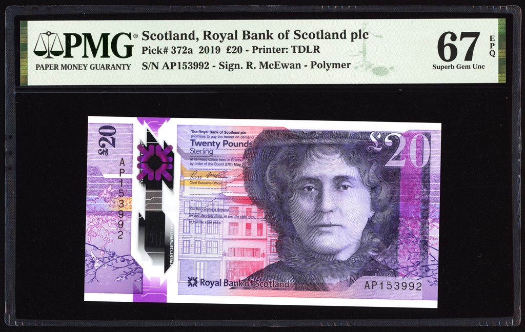 Scotland 20 Pounds 2019 P372a PMG Superb Gem Uncirculated 67 EPQ