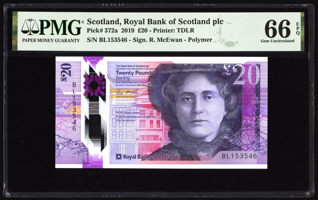 Scotland 20 Pounds 2019 P372a PMG Gem Uncirculated 66 EPQ