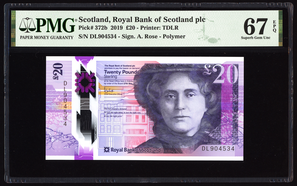 Scotland 20 Pounds 2019 P372b PMG Superb Gem Uncirculated 67 EPQ