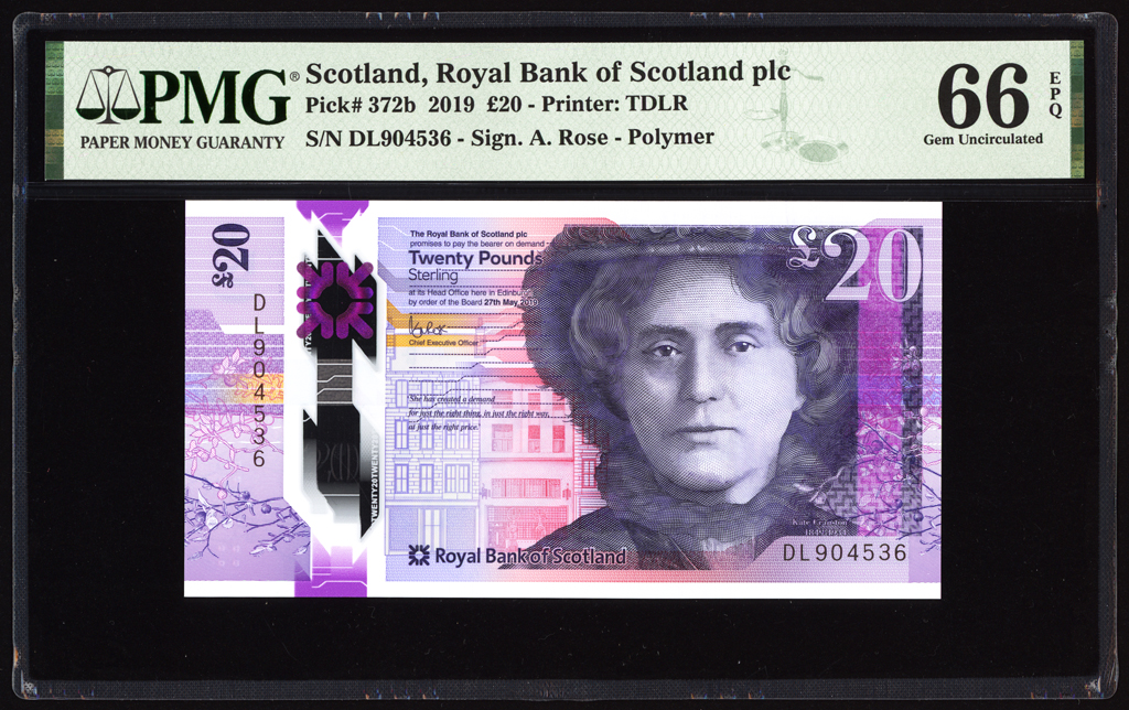 Scotland 20 Pounds 2019 P372b PMG Gem Uncirculated 66 EPQ