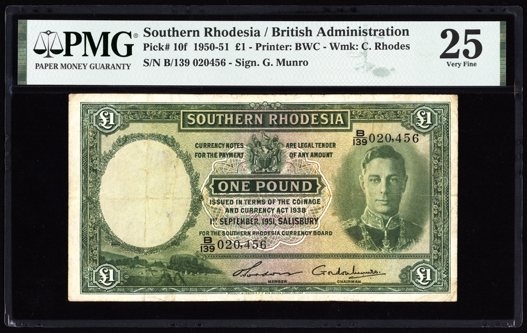 Southern Rhodesia 1 Pound 1951 P10f PMG Very Fine 25