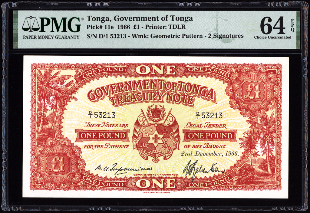 Tonga 1 Pound 1966 P11e PMG Choice Uncirculated 64 EPQ