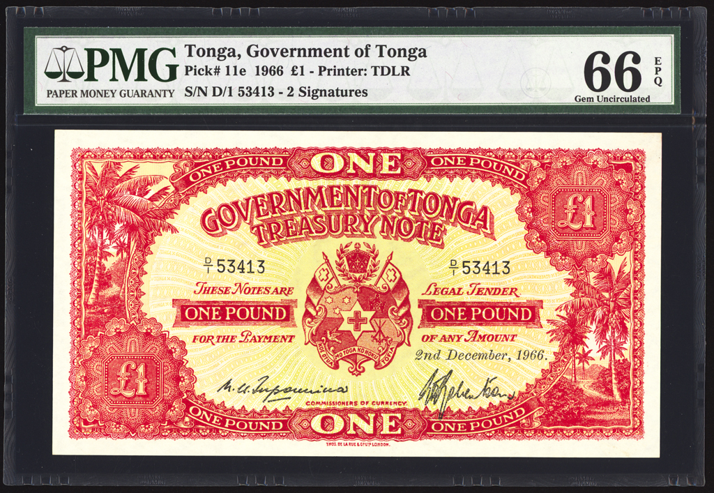 Tonga 1 Pound 1966 P11e PMG Gem Uncirculated 66 EPQ