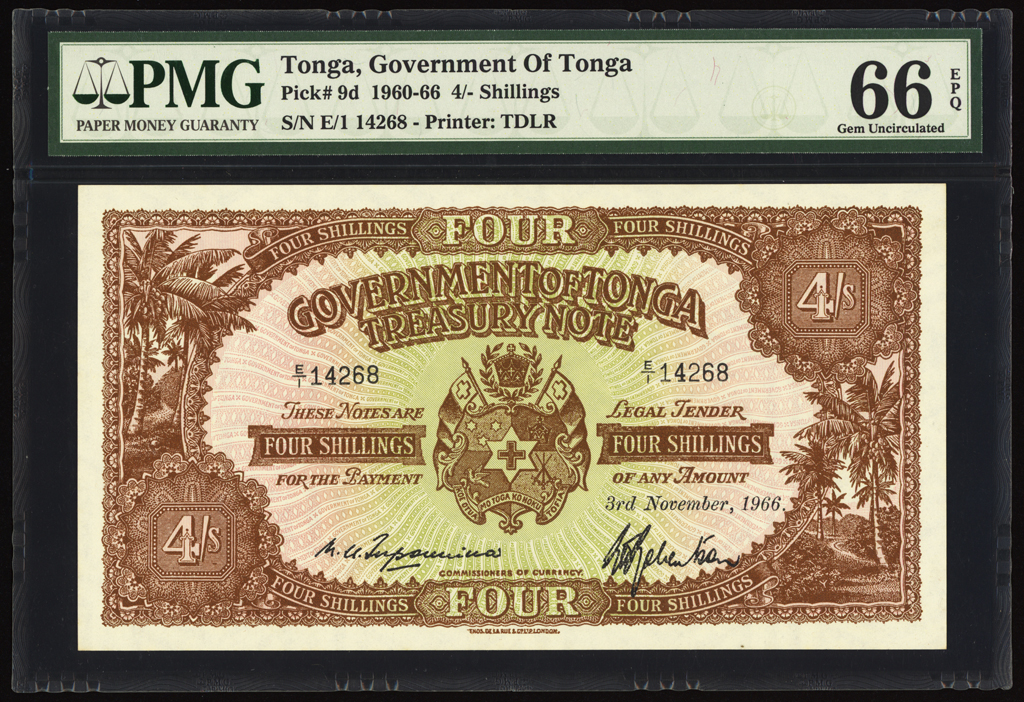 Tonga 4 Shillings 1966 P9e PMG Gem Uncirculated 66 EPQ