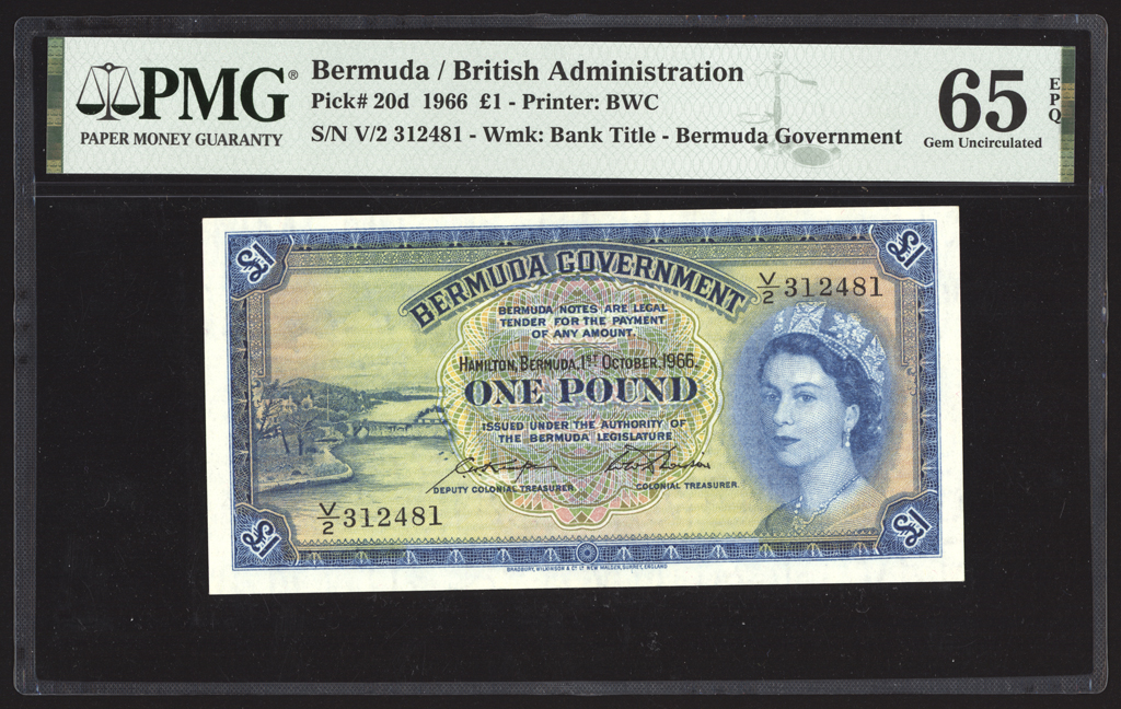 Bermuda 1 Pound 1966 P20d PMG Gem Uncirculated 65 EPQ