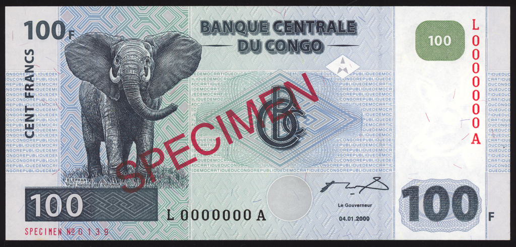 Congo Democratic Republic 100 Francs Specimen 2000 P92s Uncirculated