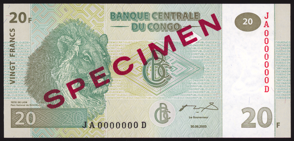 Congo Democratic Republic 20 Francs Specimen 2003 P94s Uncirculated