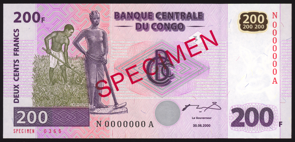 Congo Democratic Republic 200 Francs Specimen 200 P95s Uncirculated