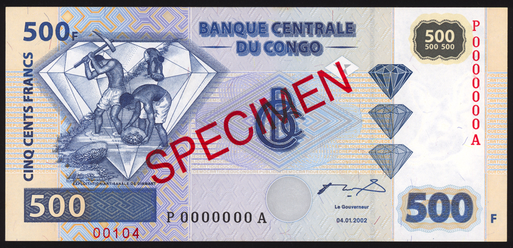 Congo Democratic Republic 500 Francs Specimen 2002 P96s2 Uncirculated