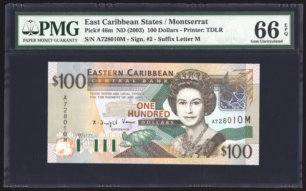 East Caribbean States 100 Dollars 2003 P46m PMG Gem Uncirculated 66 EPQ