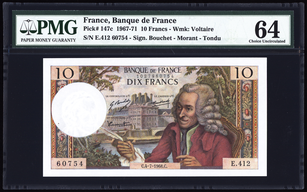 France 10 Francs 1968 P147c PMG Choice Uncirculated 64