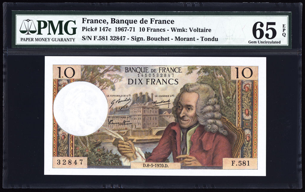 France 10 Francs 1968 P147c PMG Gem Uncirculated 65 EPQ