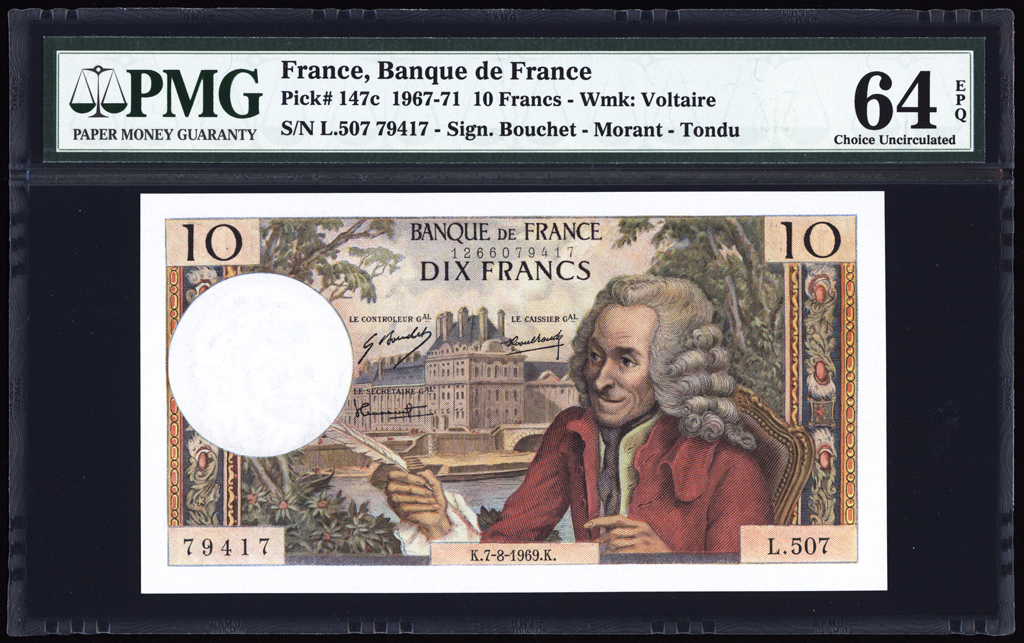 France 10 Francs 1968 P147c PMG Choice Uncirculated 64 EPQ