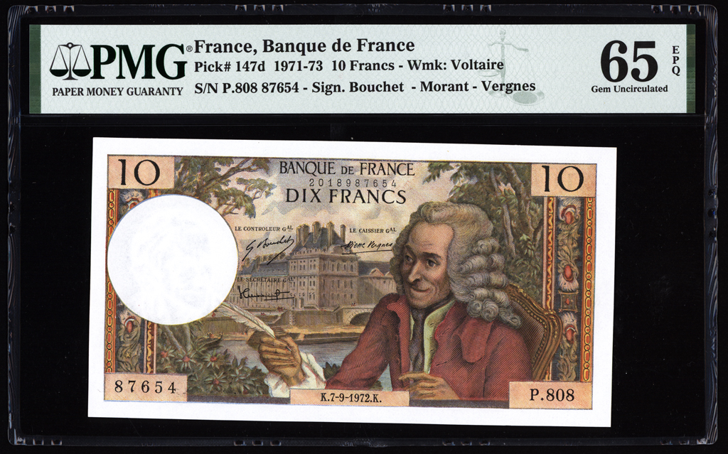 France 10 Francs 1972 P147d PMG Gem Uncirculated 65 EPQ