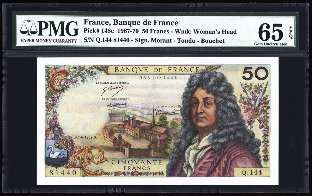 France 50 Francs 1969 P148c PMG Gem Uncirculated 65 EPQ