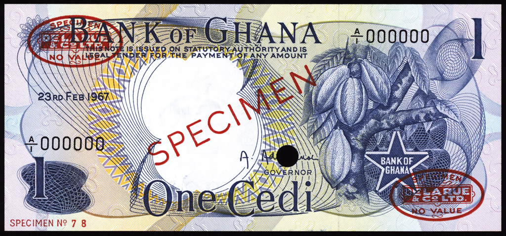 Ghana 1 Cedi Specimen 1967 P10as Uncirculated