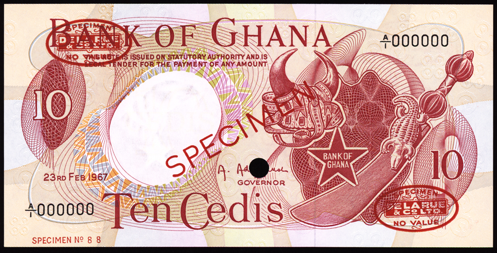 Ghana 10 Cedis Specimen 1967 P12as Uncirculated