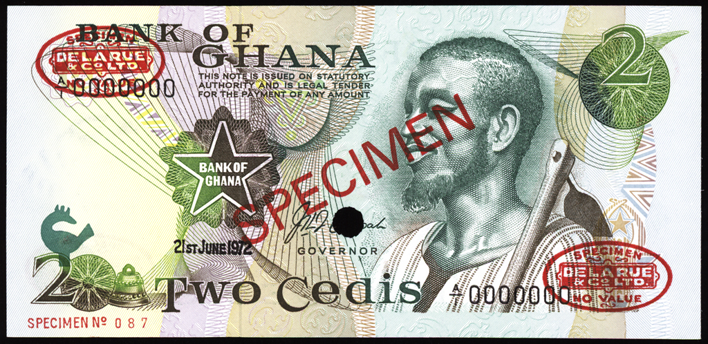 Ghana 2 Cedis Specimen 1972 P14as Uncirculated