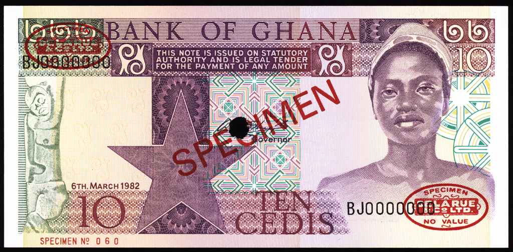 Ghana 10 Cedis Specimen 1982 P20ds Uncirculated