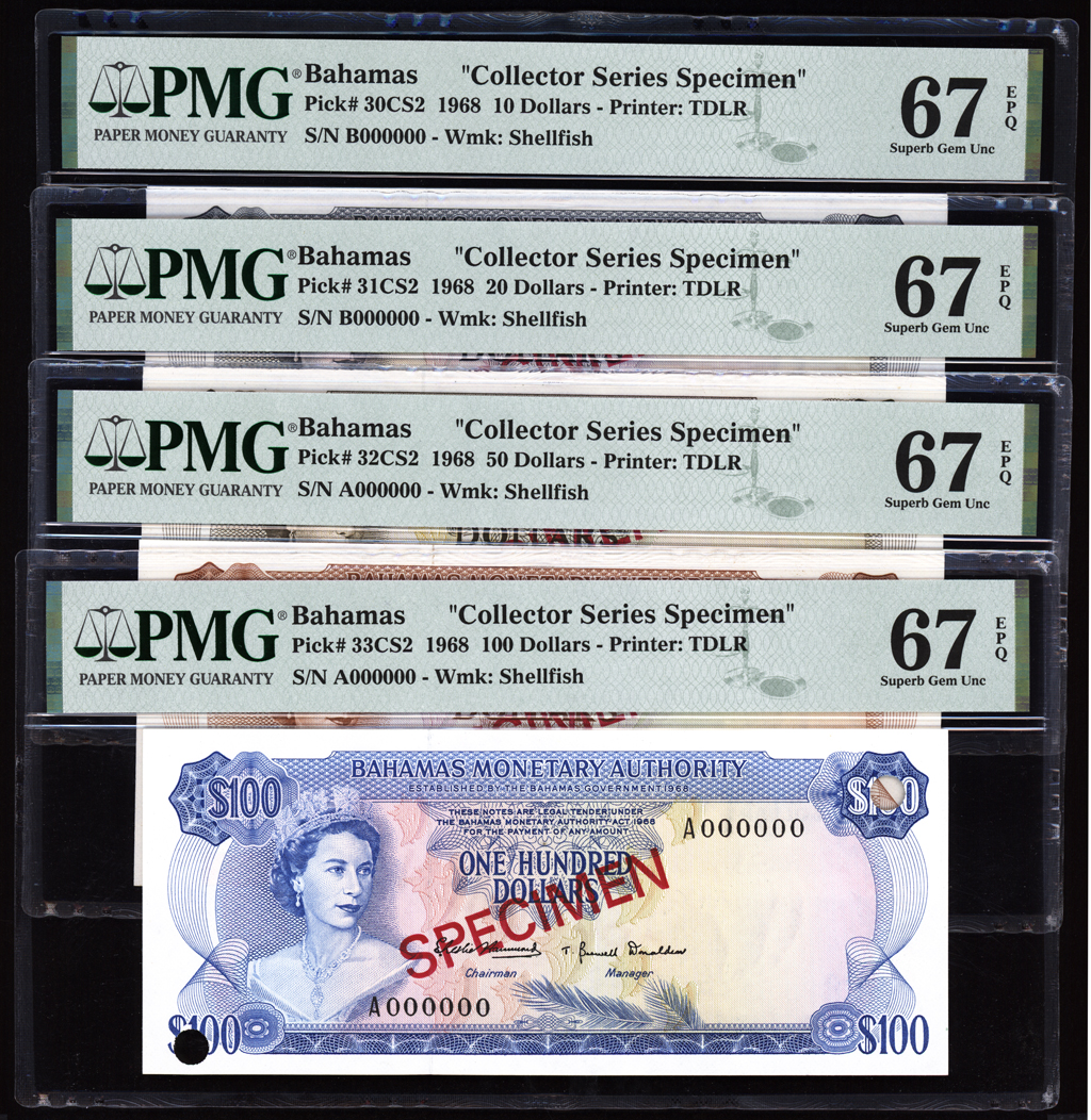 Bahamas 1968 $1/2 – 100 Specimen Set P26CS2 – P33CS2 PMG Gem Unc 66/67 EPQ