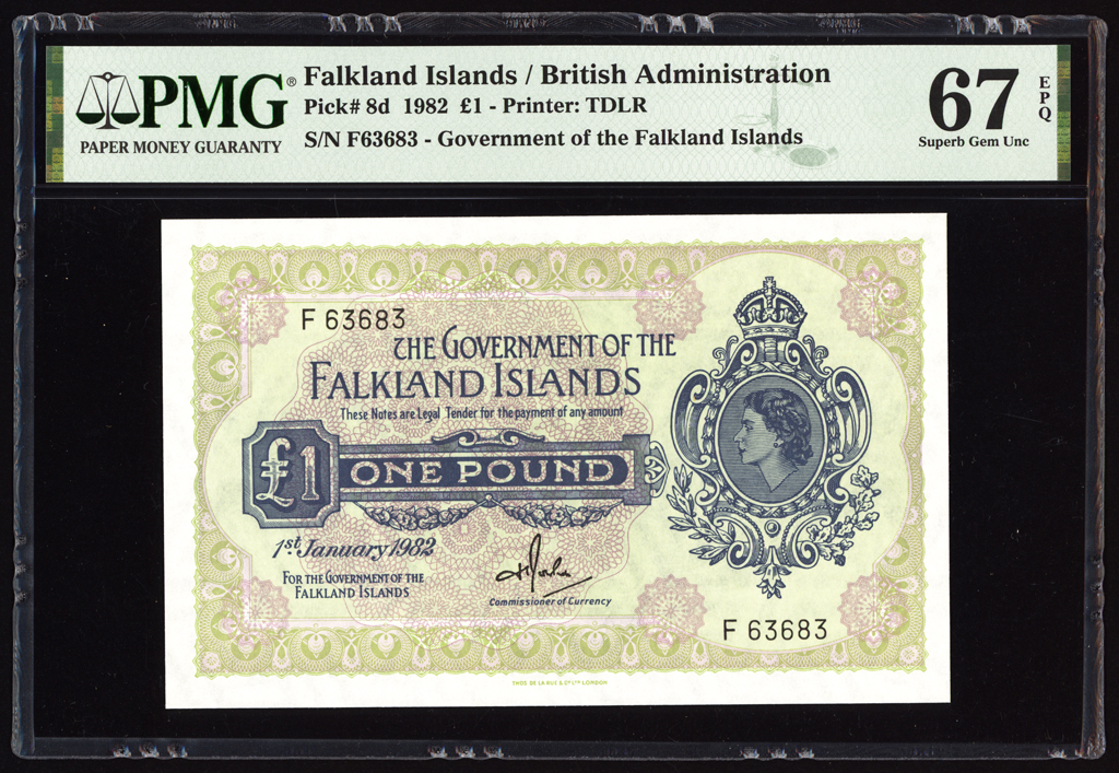 Falkland Islands 1 Pound 1982 P8d PMG Superb Gem Uncirculated 67 EPQ