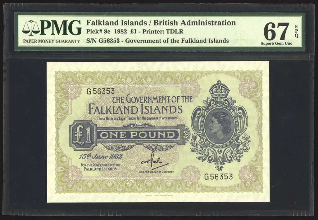 Falkland Islands 1 Pound 1982 P8e PMG Superb Gem Uncirculated 67 EPQ