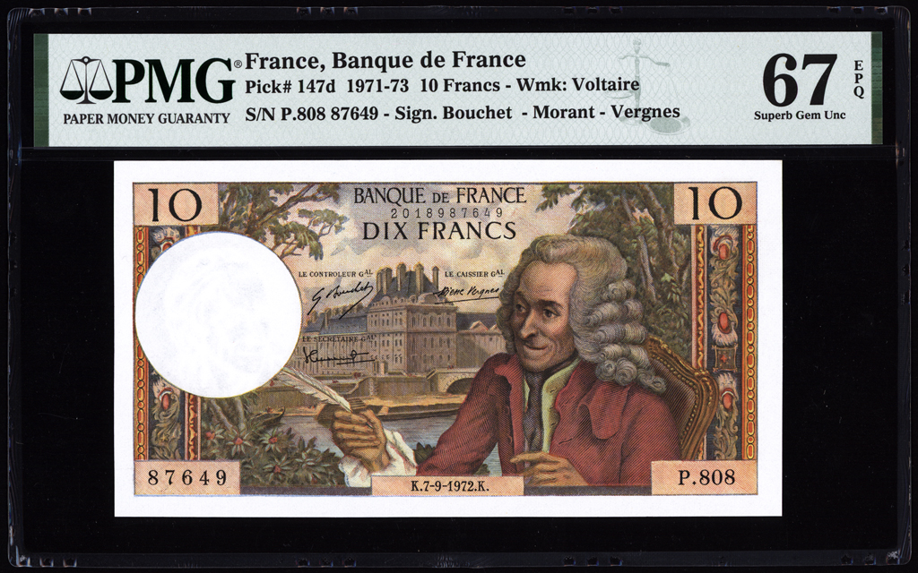 France 10 Francs 1972 P147d PMG Superb Gem Uncirculated 67 EPQ