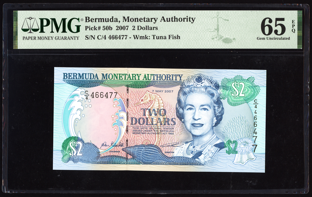 Bermuda 2 Dollars 2007 P50b PMG Gem Uncirculated 65 EPQ