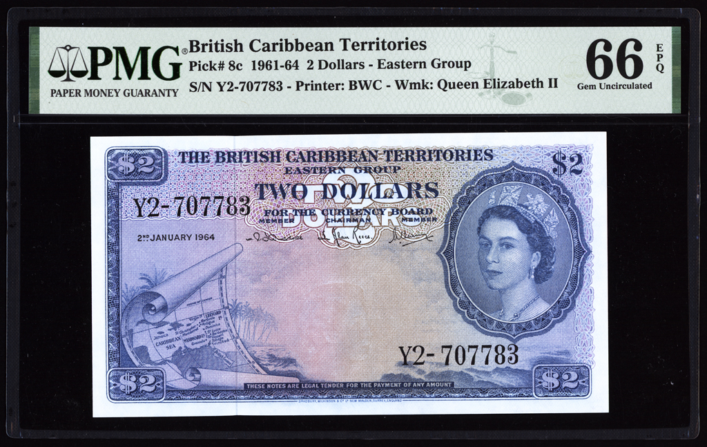 British Caribbean Territories 2 Dollars 1964 P8c PMG Gem Uncirculated 66 EPQ