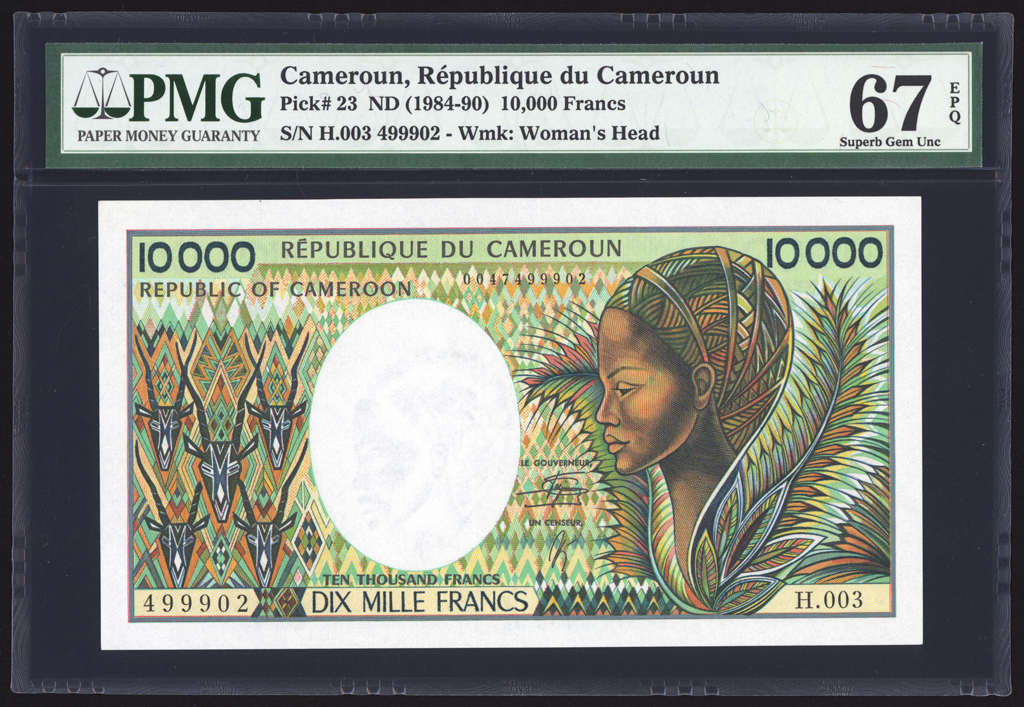 Cameroun 10000 Francs ND (1990) P23 PMG Superb Gem Unc 67 EPQ TOP POP