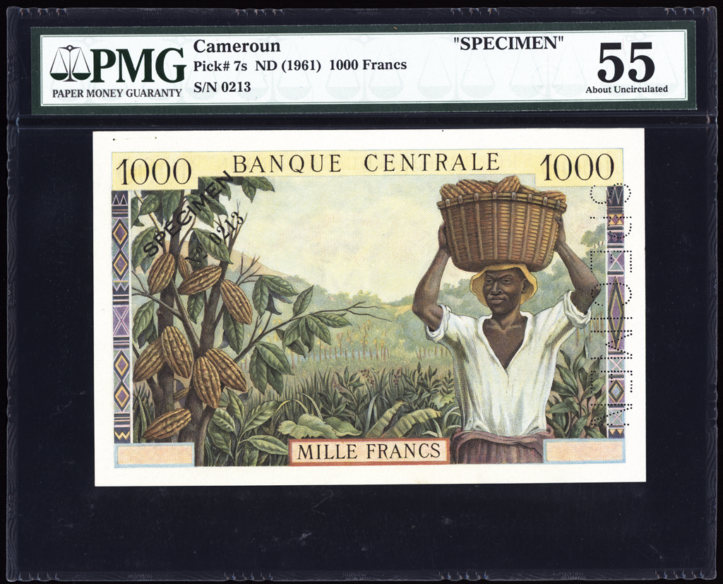 Cameroun 1000 Francs Specimen 1961 P7s PMG About Uncirculated 55