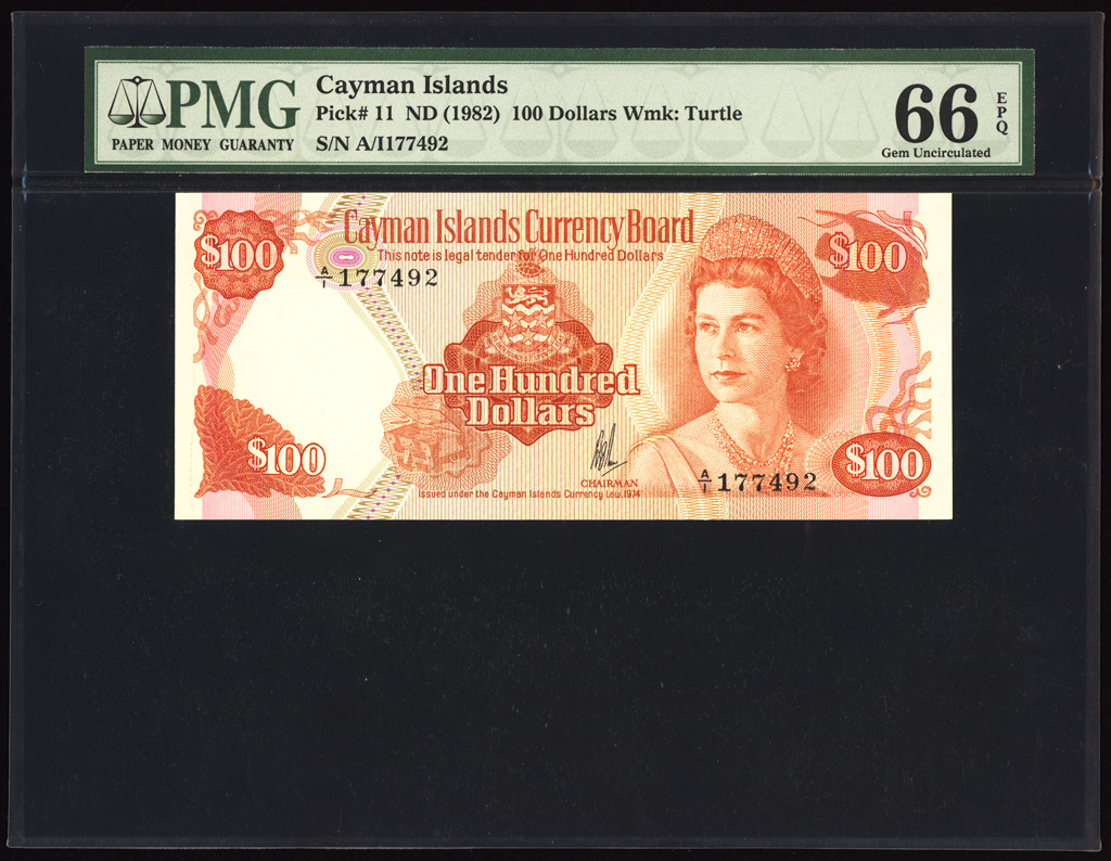 Cayman Islands 100 Dollars 1982 P11 PMG Gem Uncirculated 66 EPQ