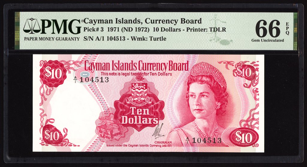 Cayman Islands 10 Dollars 1971 P3 PMG Gem Uncirculated 66 EPQ