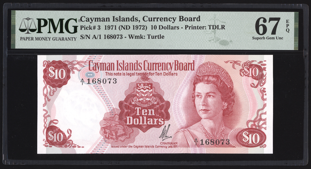 Cayman Islands 10 Dollars 1971 P3 PMG Superb Gem Uncirculated 67 EPQ