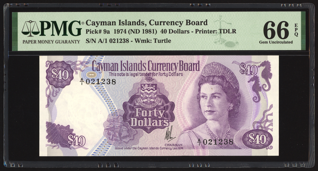 Cayman Islands 40 Dollars 1981 P9a PMG Gem Uncirculated 66 EPQ