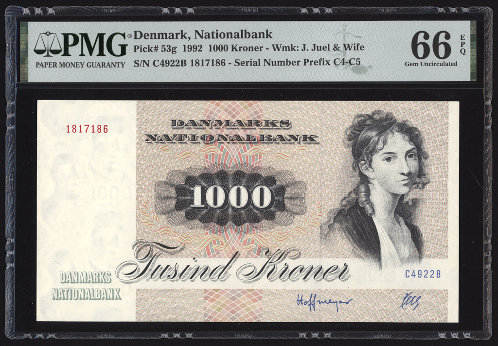 Denmark 1000 Kroner 1992 P53g PMG Gem Uncirculated 66 EPQ