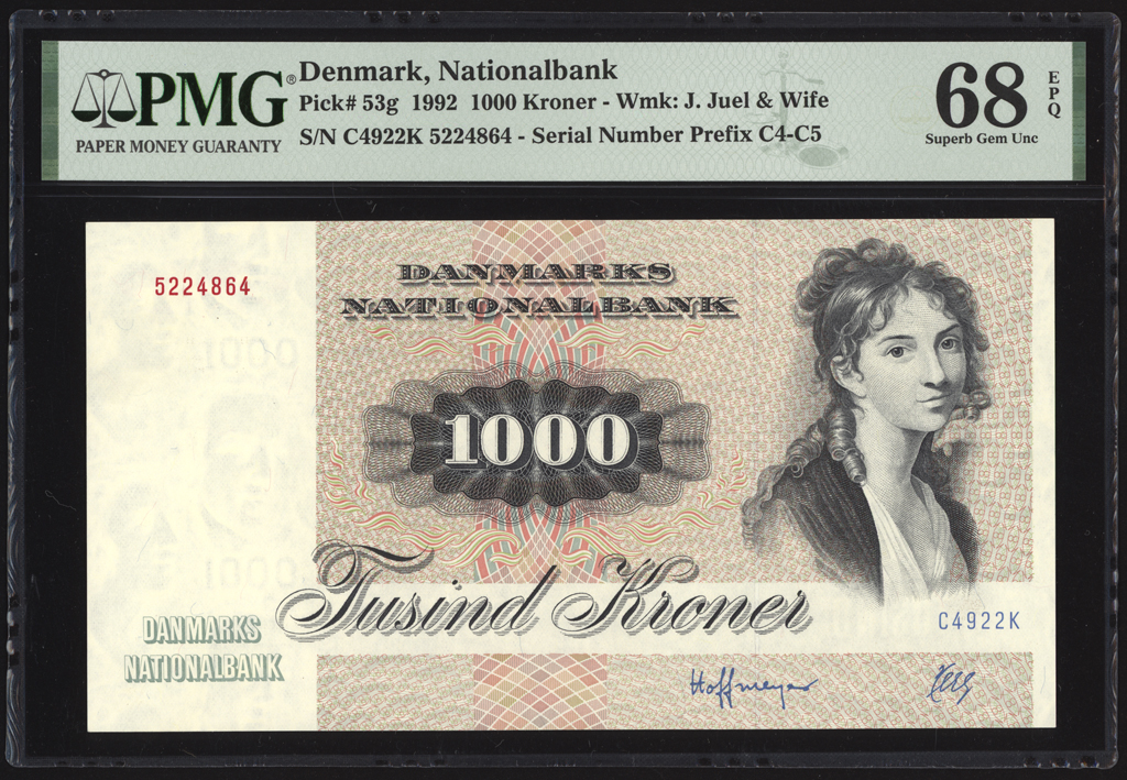 Denmark 1000 Kroner 1992 P53g PMG Superb Gem Uncirculated 68 EPQ